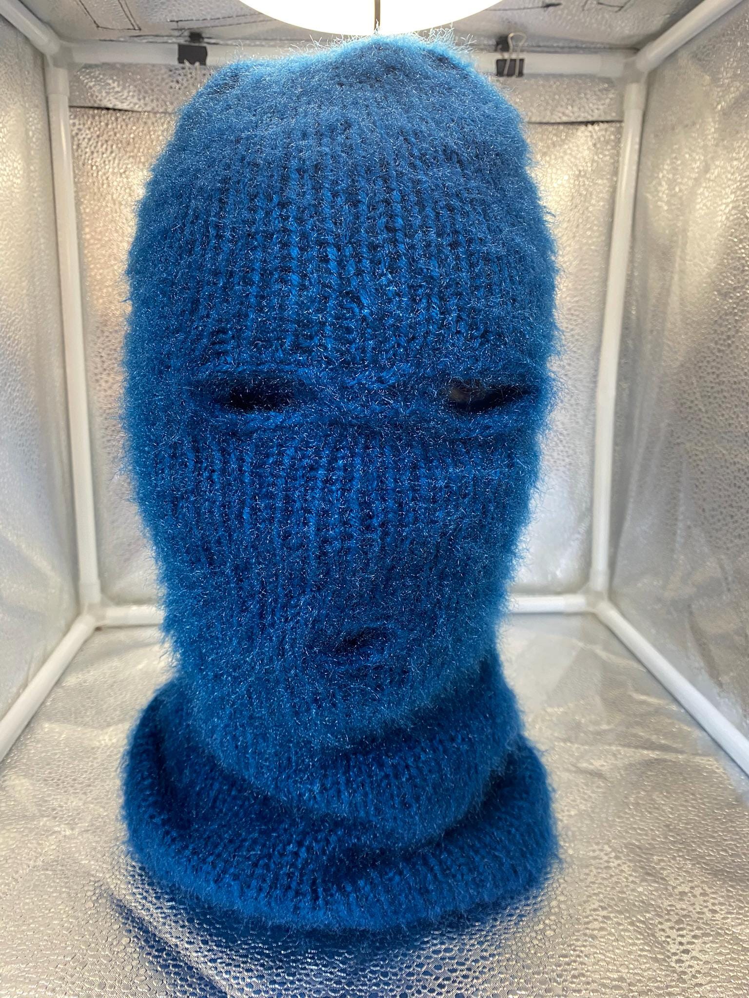 Balaclava Ski Mask Blue Double Layer Winter Hat Hand Made Skiing