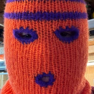 Ski Mask Balaclava 3 hole Mohair Blend Orange/Purple Winter Hat