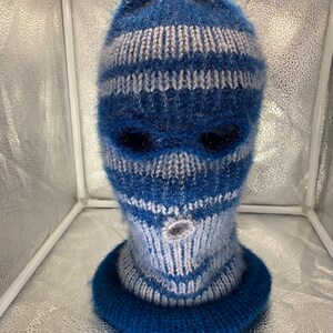 Ski Mask Blue and White Two Tone 3 Holes Half Blue Half
