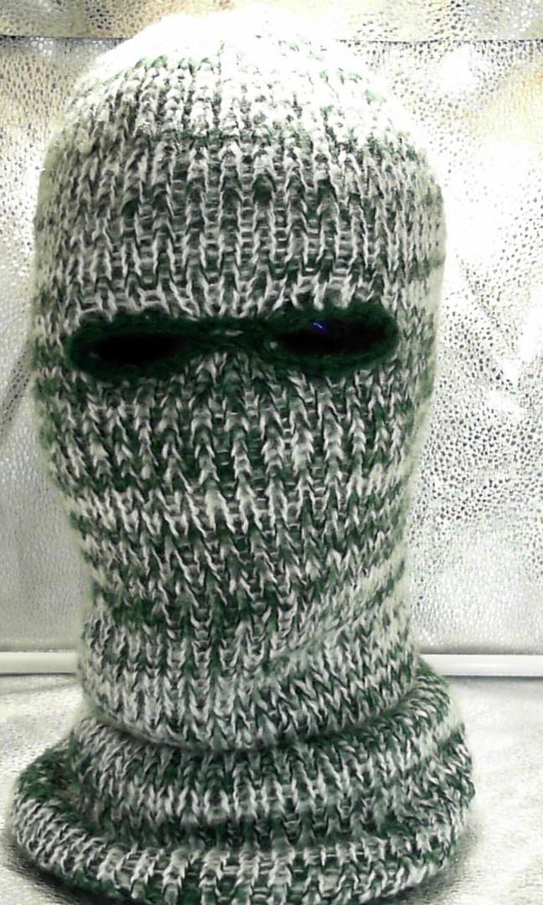 Balaclava Ski Mask White/green Mohair Blend 2 Hole Winter Hat - Etsy