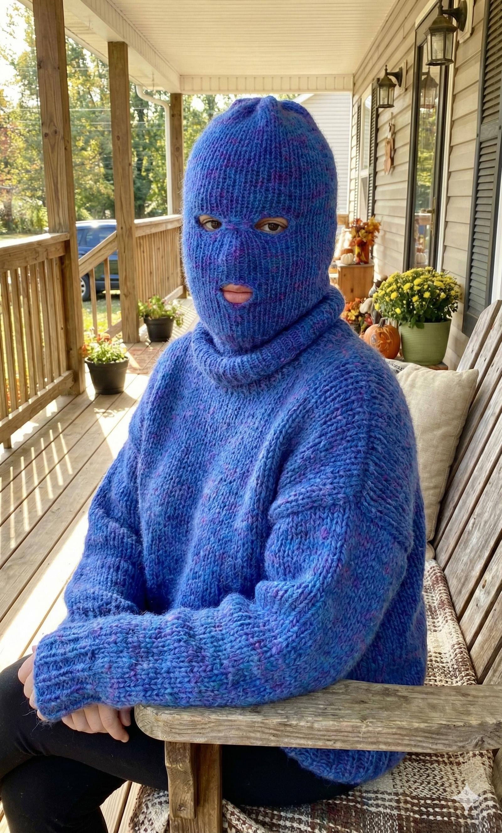 Balaclava Ski Mask 3 Hole Blue/purple Mohair Blend Soft Warm