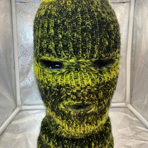 Yellow/Black Ski Mask Balaclava Mohair Blend Double Layer Winter Hat 3 Hole