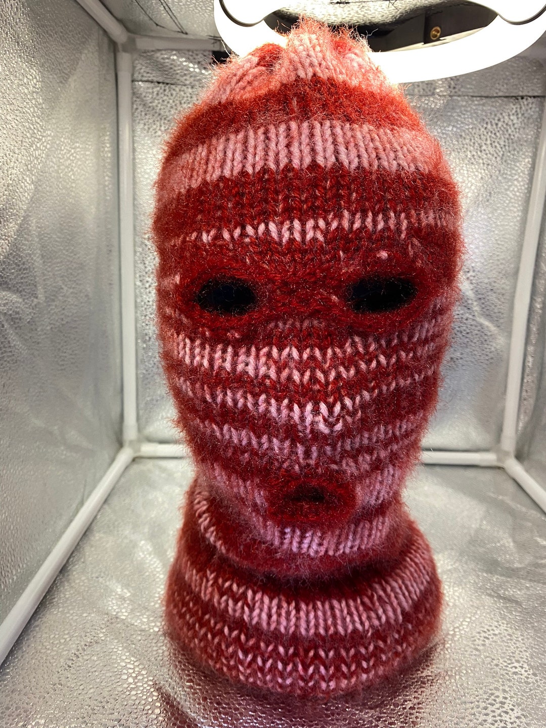 Balaclava Ski Mask 3 Hole Red/pink Stripes Single Layer Double Strand  Winter Hat Handmade - Etsy