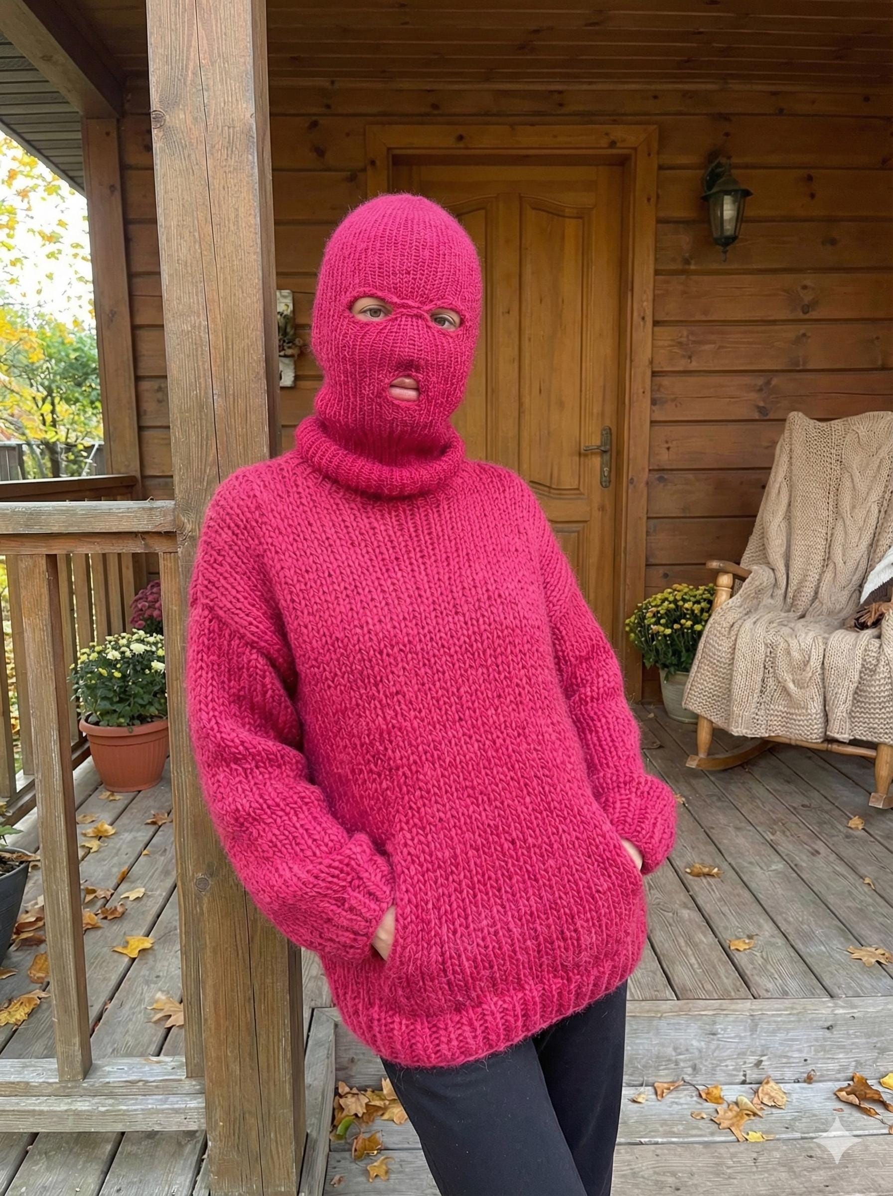 Balaclava Ski Mask Hunter Red 3 hole Alpaca Silk