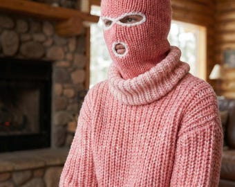 Pasamontañas para esquí de 3 agujeros, color rosa claro, para hombre, gorro de invierno grueso