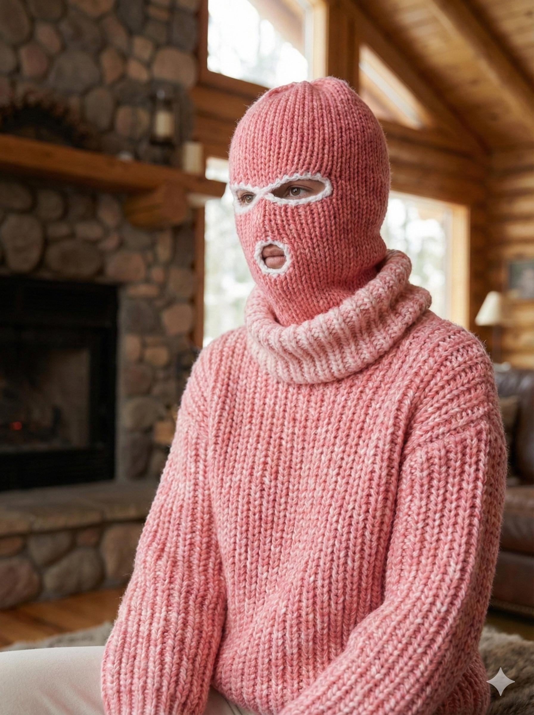 Ski Mask Balaclava 3 Hole Pink Light Pink Hombre Winter Hat Thick