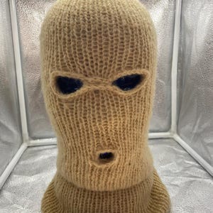 Mohair Blend Knit Balaclava: Beige 3-hole Ski Mask - Etsy