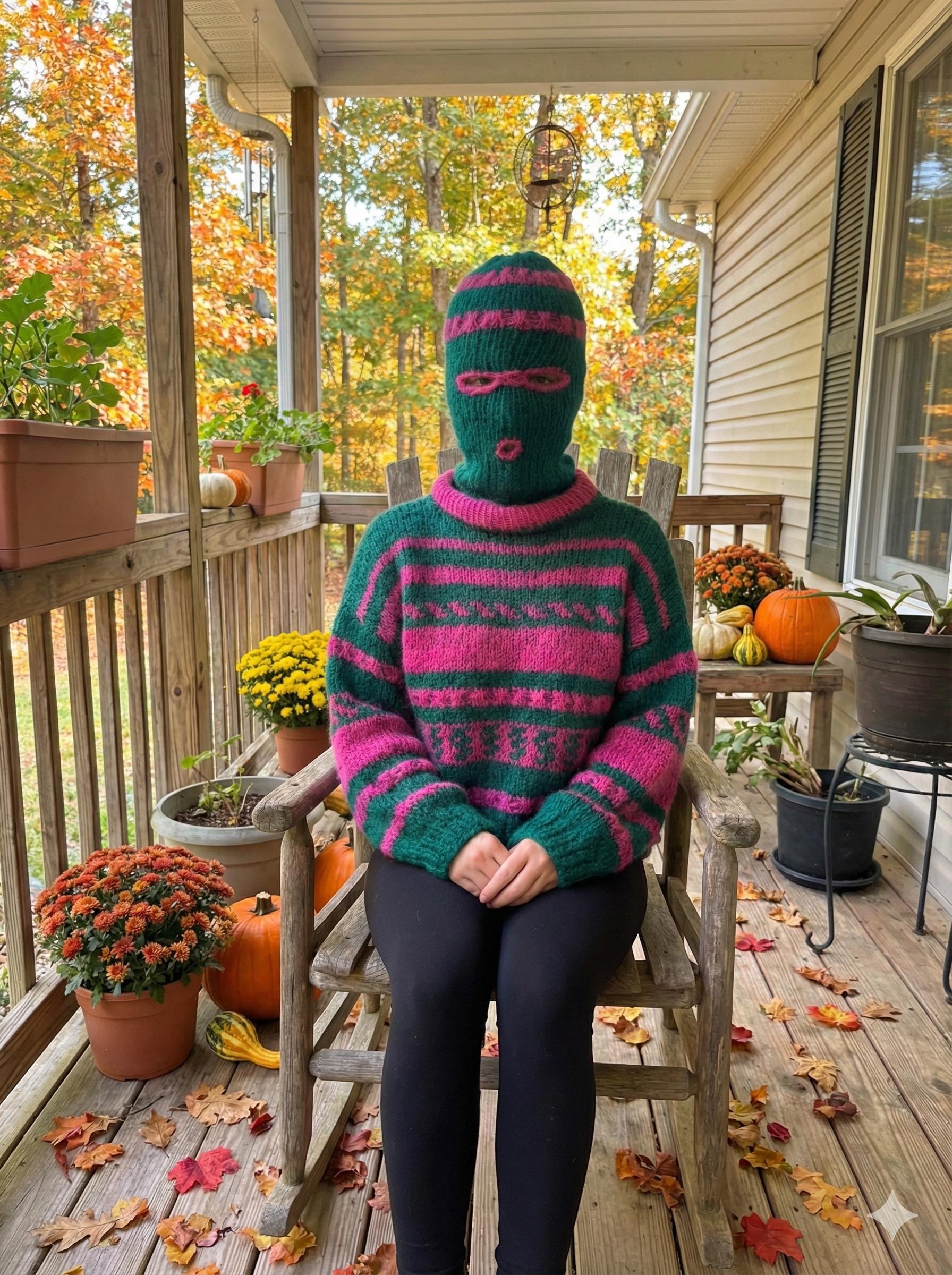 Balaclava Ski Mask Hunter Green/Hot Pink 3 hole Alpaca Silk