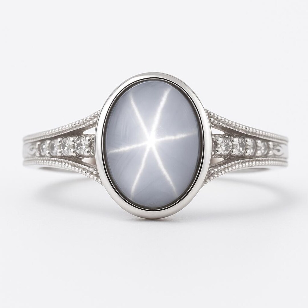 Star Sapphire Vintage Ring – White Grey 6 Ray Star Gem - Etsy
