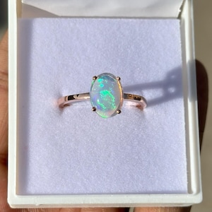 Opal Ring Rose Gold, Natural Opal Ring, October Birthstone Ring, Dainty Gemstone Ring, Rose Gold Opal Jewelry Gift for Her