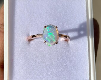 Ethiopian Opal Ring Rose Gold – Sterling Silver Oval Engagement Ring – Minimalist Promise Her