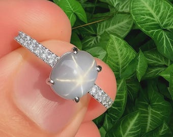 スターサファイアリング：手作りのスターリングシルバー製天体モチーフ 