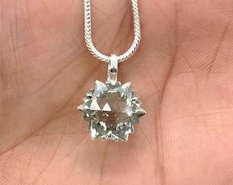 Handcrafted Green Amethyst Snowflake Pendant: Sterling Silver Necklace