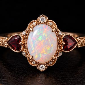 Bague grenat opale éthiopienne vintage, bijoux de fiançailles d'inspiration antique