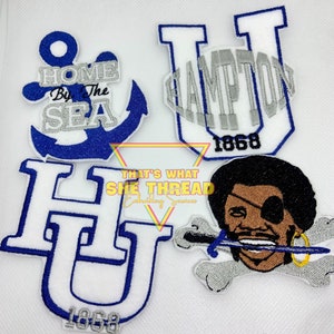Hampton University HU HBCU Sew On Patch Embroidered Bundle, melanin, black history, black girl magic, black pop culture, pirates, homecoming