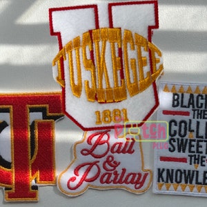 TUSKEGEE University HBCU Sew On Patch Embroidered Bundle, melanin, black history, homecoming, black pop culture, ball and parlay, homecoming