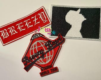 Chris Brown Usher Breezy Tour Sew On Embroidered Bundle Patches, hip hop and r&b, unique, CB, exclusive, breezy bowl, custom, brown album