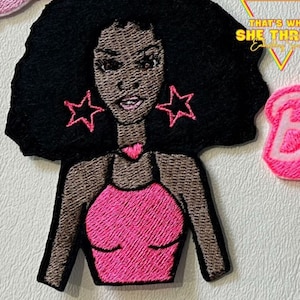 Black Barbie Sew On Embroidered Patch, 3.5 in, kids patch for crocs, black history, black girl magic, affirmations, melanin, natural hair