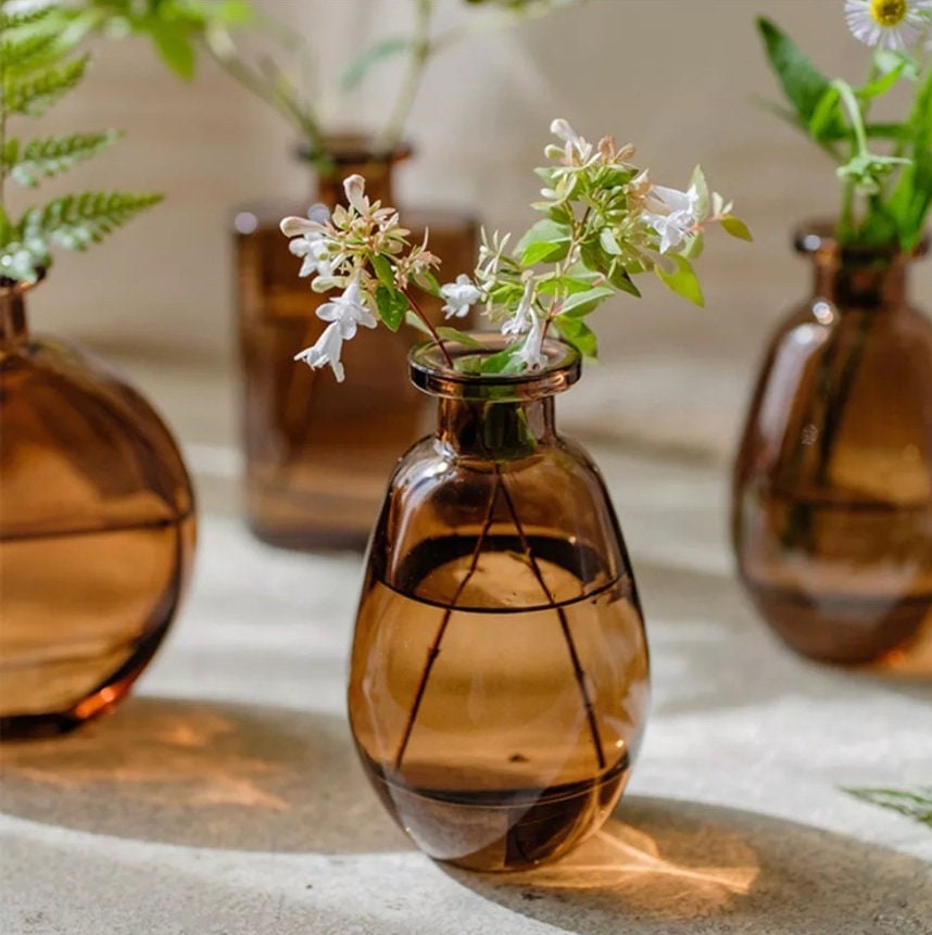 Minimalist Glass Bud Vases Brown Glass Vase Home Decor Mini Etsy