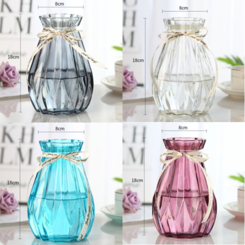 Minimalist Glass Vase Blue Pink Clear Gray Vase Glass Etsy