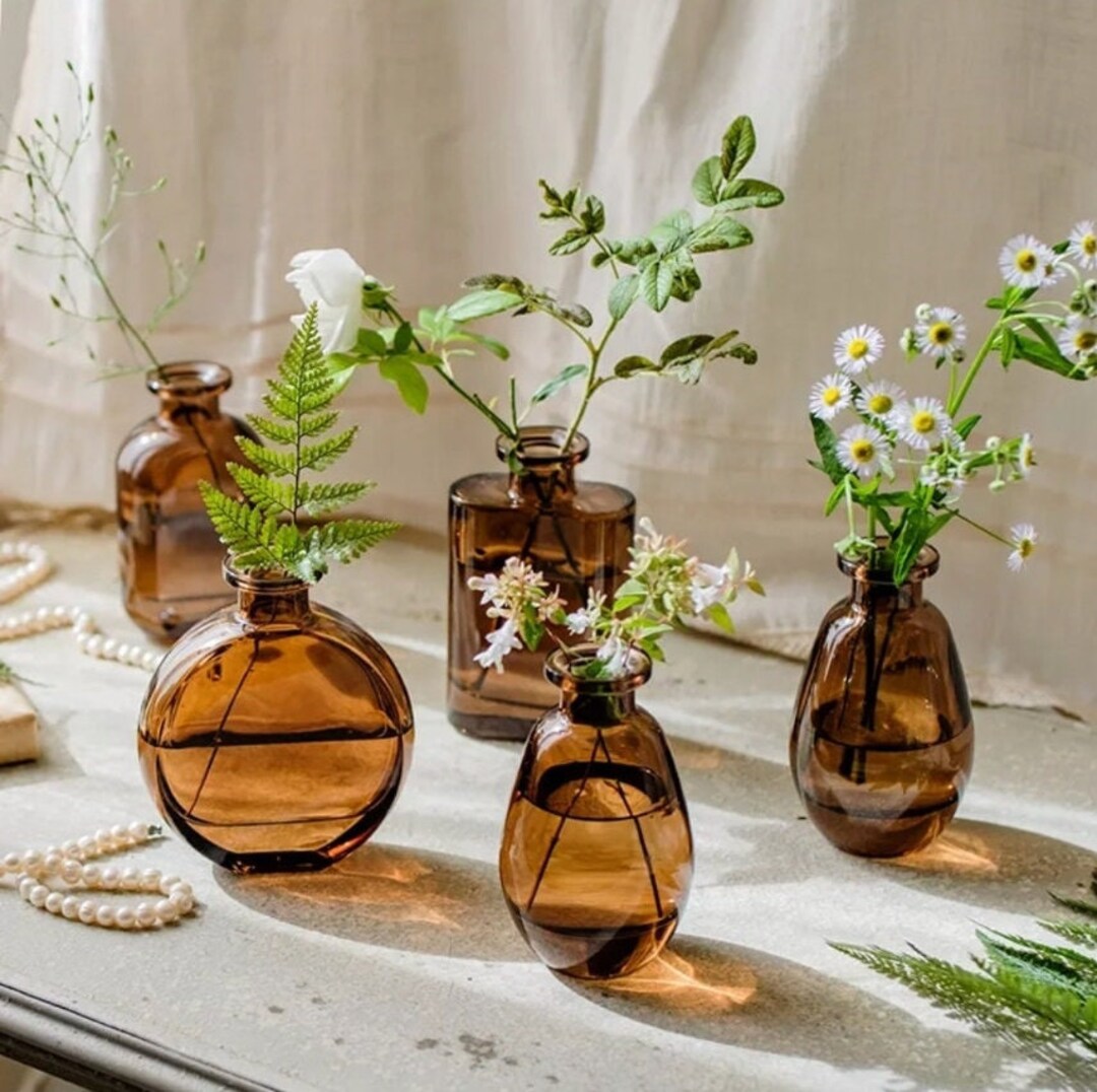 Minimalist Glass Bud Vases Brown Glass Vase Home Decor Mini Etsy