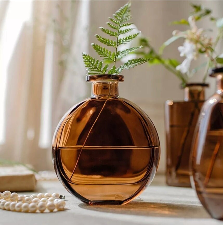 Minimalist Glass Bud Vases Brown Glass Vase Home Decor Mini Etsy