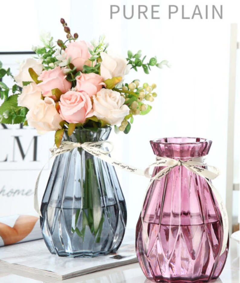 Minimalist Glass Vase Blue Pink Clear Gray Vase Glass Etsy