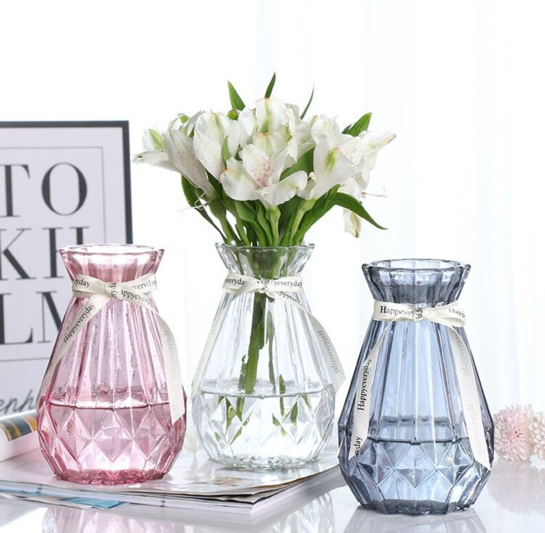 Minimalist Glass Vase Blue Pink Clear Gray Vase Glass Etsy