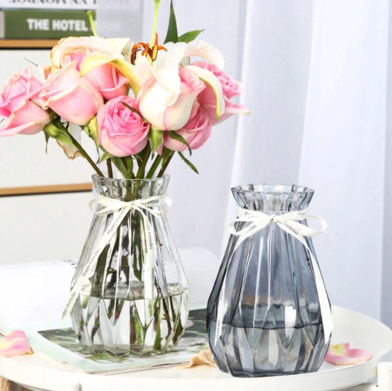 Minimalist Glass Vase Blue Pink Clear Gray Vase Glass Etsy