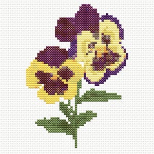 Pansy cross stitch pattern, floral cross stitch pattern, cross stitch patterns, 5x5 cross stitch, needlework designs, DMC designs, craft