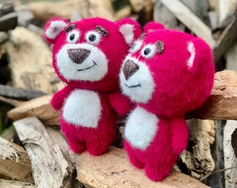 Lotso Handmade Knitted Strawberry Smelling Bear Toy Story Disney Doll, Stuffed Knitting Toy, Cute Beautiful Plushies, Amigurumi Baby