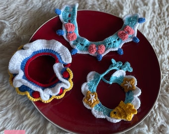 Collar de gato de cuento de hadas de ganchillo, ropa de gatito, accesorios para mascotas, ropa de cuello hecha a mano, moda para mascotas