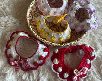 Crochet Strawberry Cat Collar: Handmade Milk Cotton Pet Neckwear