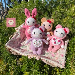 Handmade Crochet Hello Kitty in Onesie Teddy Bear Grape Cat Doll, Cartoon Characters, Stuffed Toy, Cute Beautiful Plushies, Amigurumi Baby