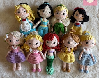 Handmade Crochet Disney Princess Doll, Stuffed Toy, Cute Beautiful Plushies, Amigurumi Baby