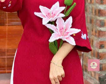 Handmade Crochet Lily Branch, Lilies, Crochet Flower, Bouquet for Mom and Girlfriends, Flowers, Gift, Present