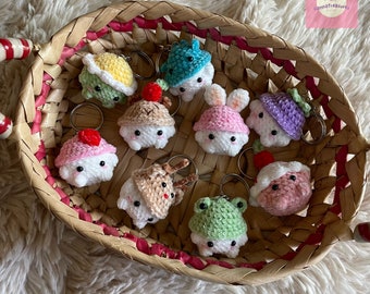 Handmade Crochet Small Animal Cake Mushroom, Keychain Attached, Amigurumi