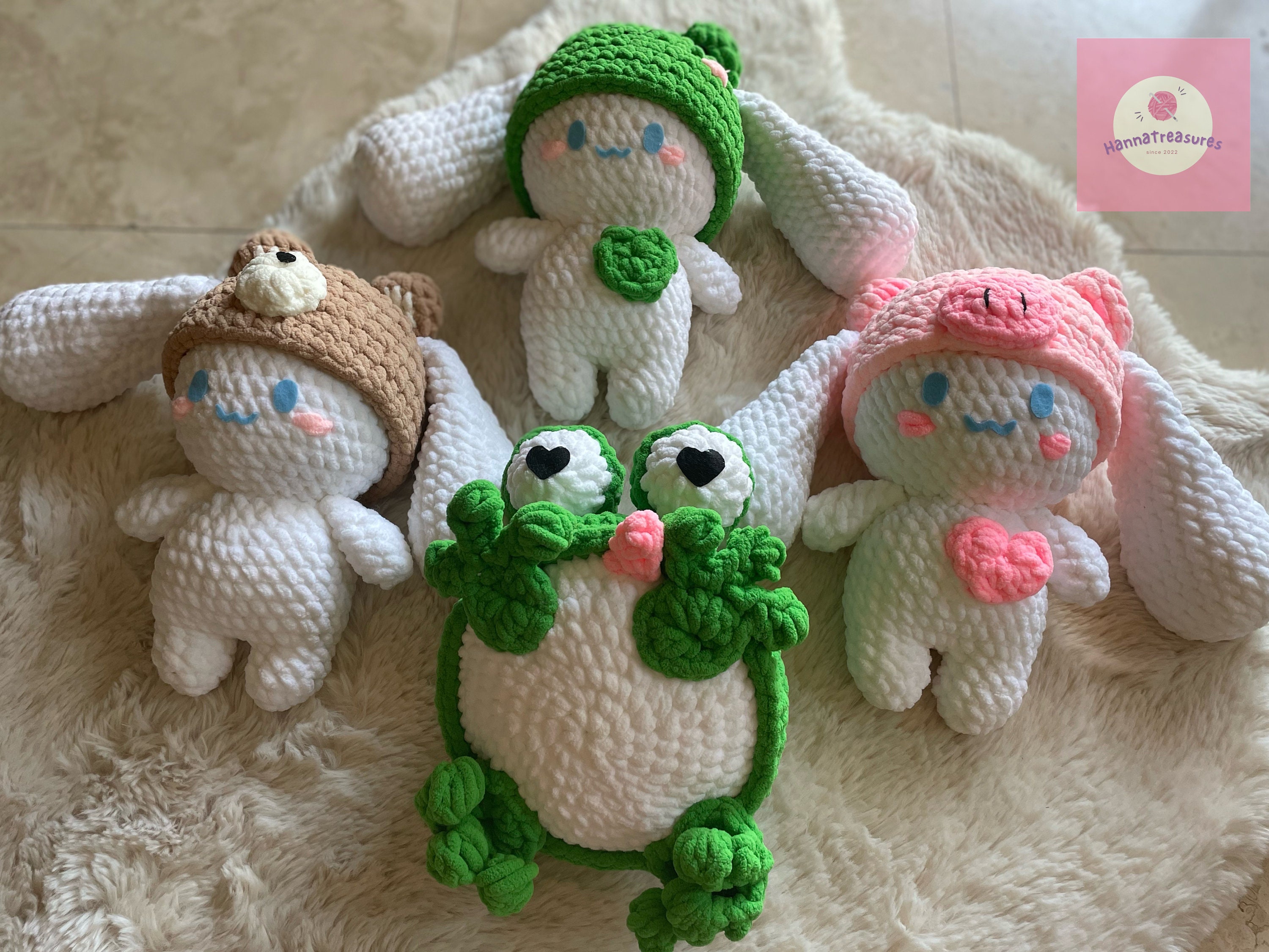 Handmade Crochet Sanrio Cinnamoroll Animal Hoodie Bear Frog Pig