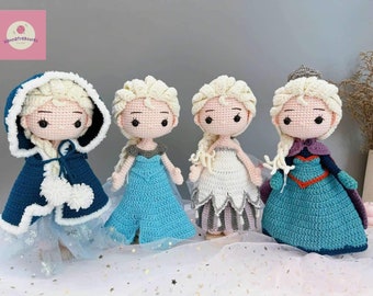 Handmade Crochet Frozen Elsa Disney Princess Doll, Stuffed Toy, Cute Beautiful Plushies, Amigurumi Baby
