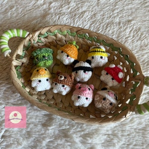 Handmade Crochet Small Animal Mushroom, Optional Keychain, Amigurumi