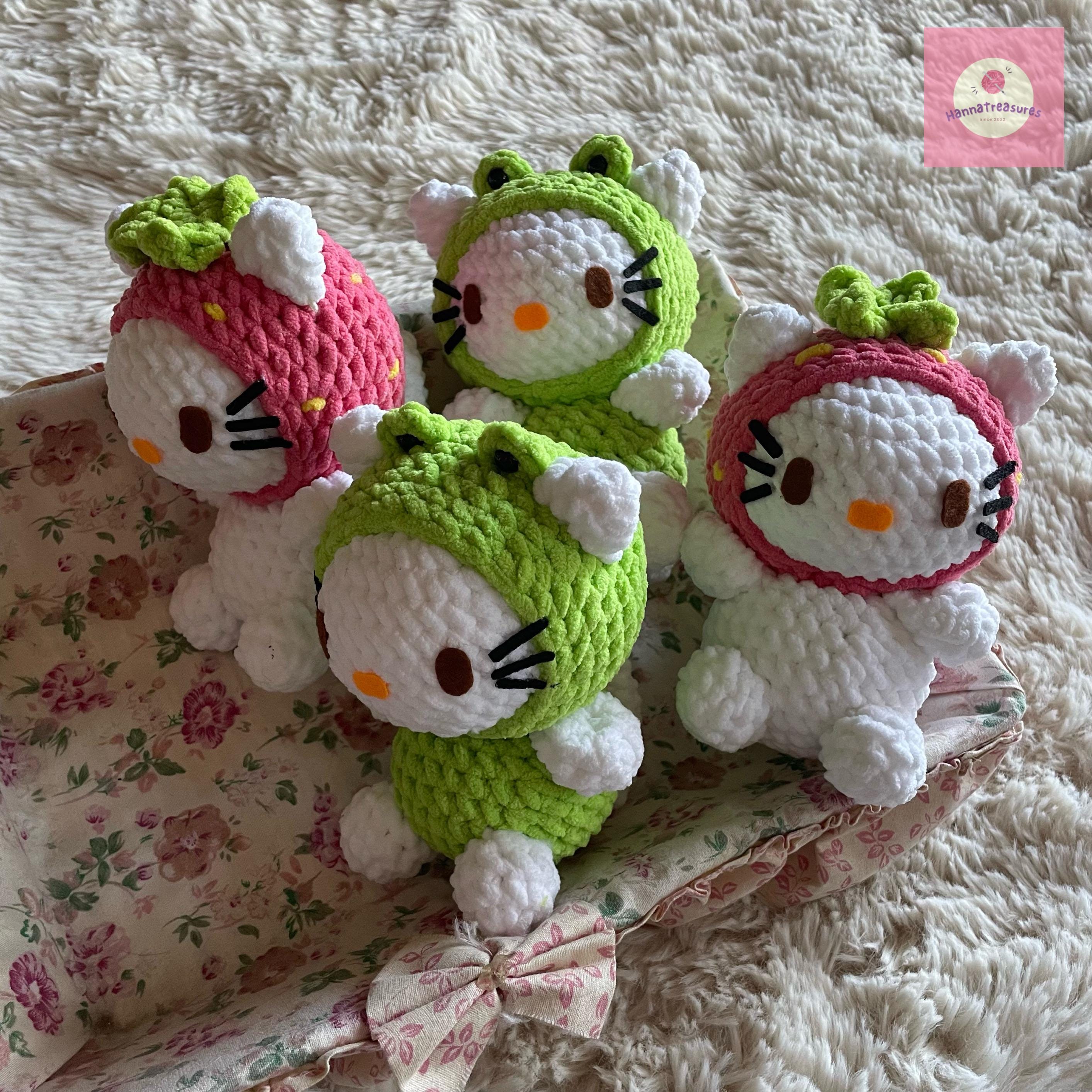Handmade Crochet Sanrio Velvety Strawberry and Frog Hoodie Hello