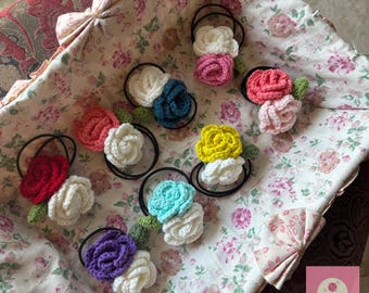 Handmade Crochet Rose Hair Tie, Flower Hair Elastic, Girl Accessories