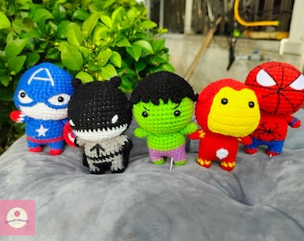 Figura de superhéroe Marvel ĐC de ganchillo hecha a mano, muñeco amigurumi de peluche, juguete