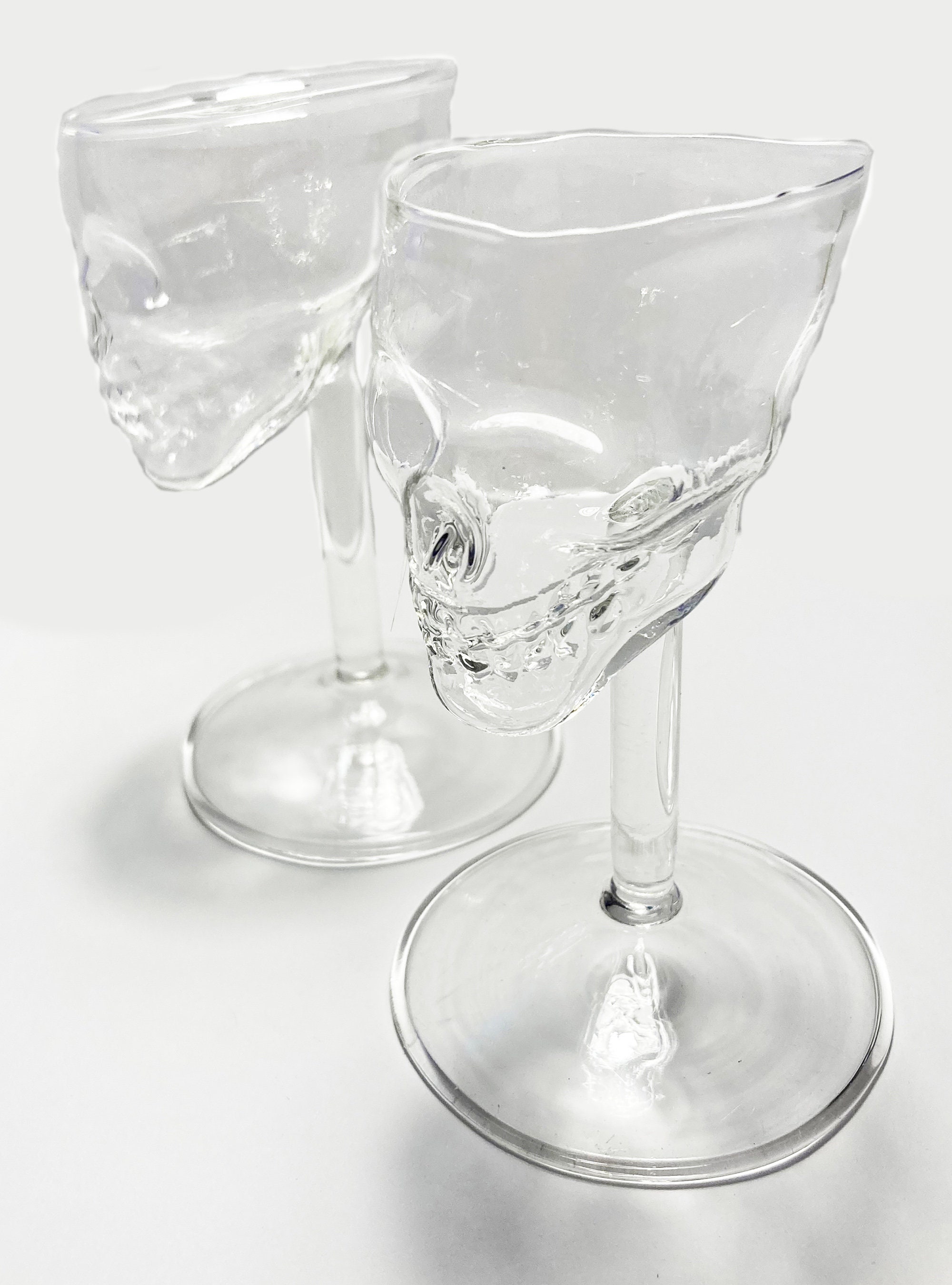 Skull Wine Glasses Set of Two: Handmade Borosilicate 3 Ounce Stemmed Glasses