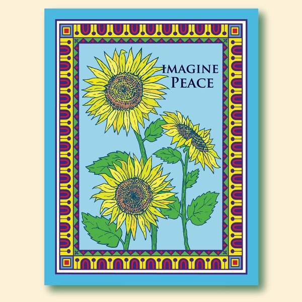 Sunflower Ukraine Fundraiser Recycled Imagine Peace by Mazeology Greeting Cards. Sets of 5, 10 or 20 cards. Great for correspondence, gifts.