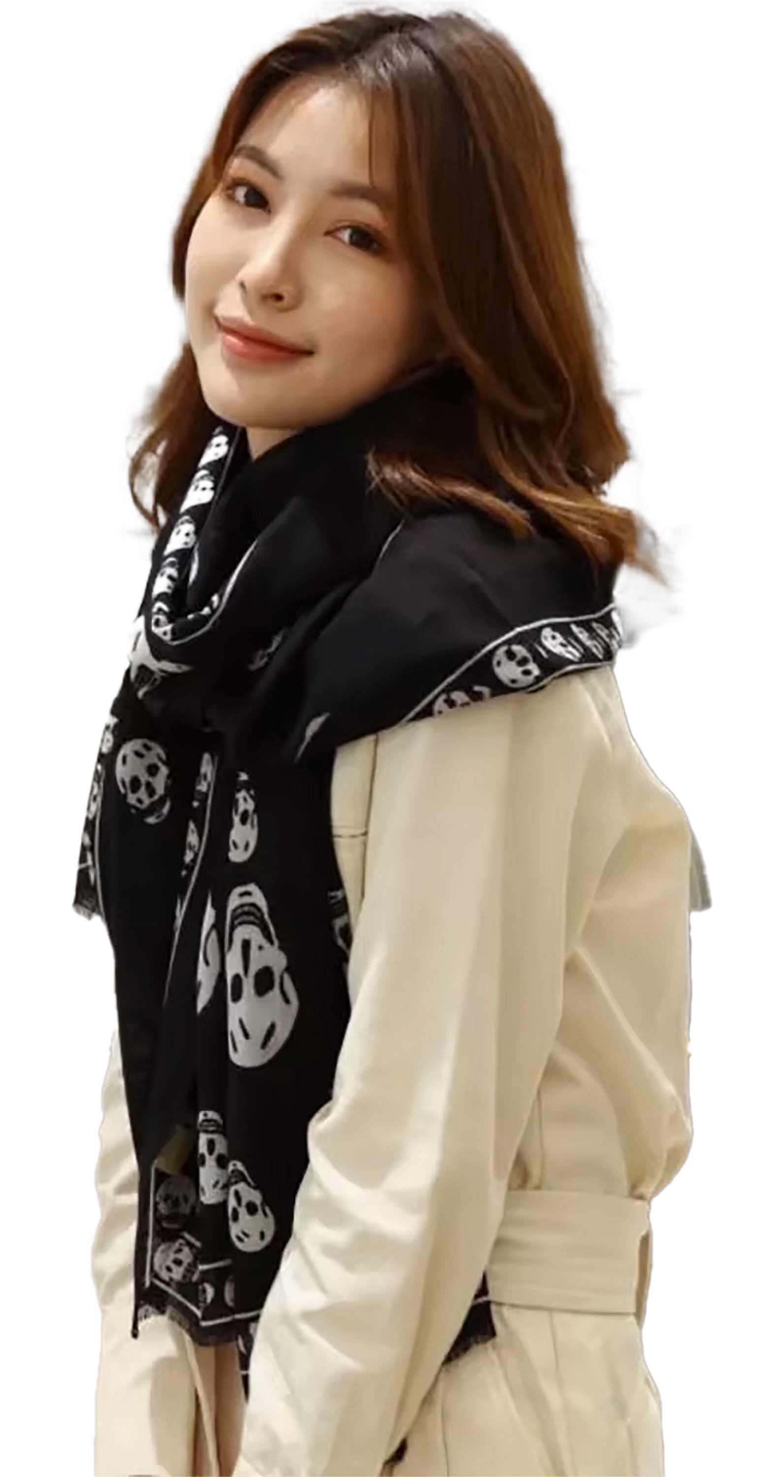 Silk Chiffon Skull Scarf: Gothic Black & White Accessory 26” Wide