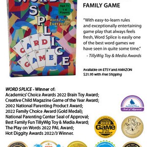 WORD SPLICE Word-forming Card Game for Families & Kids age 7, 1-6 players Easy to Learn and Fast Fun to Play Word Fun for Everyone image 2