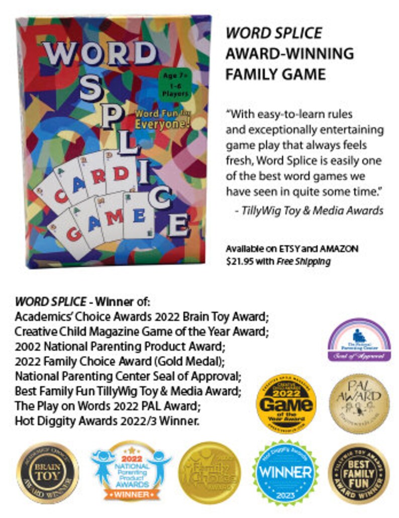 WORD SPLICE Word-forming Card Game for Families & Kids age 7, 1-6 players Easy to Learn and Fast Fun to Play Word Fun for Everyone image 2