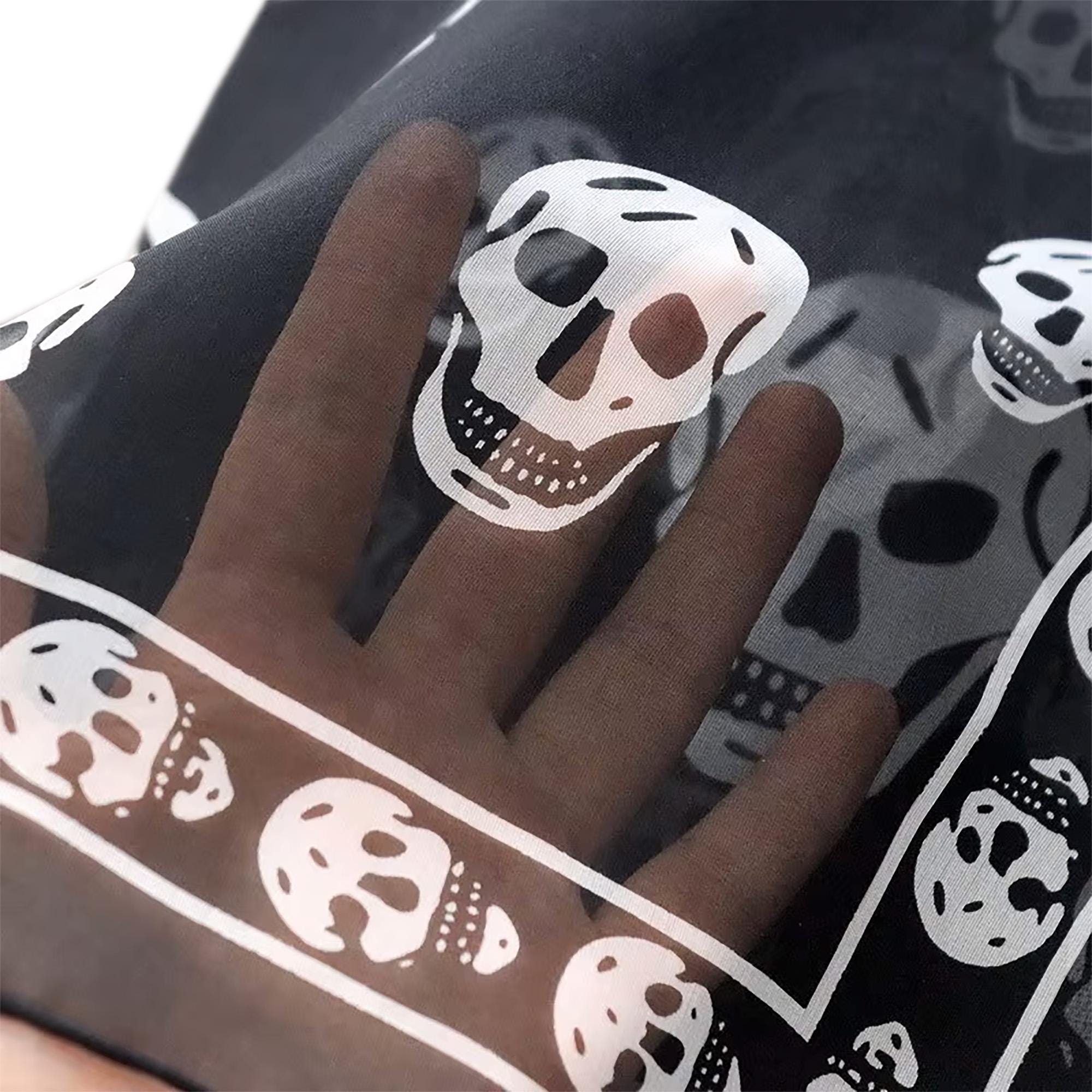 Silk Chiffon Skull Scarf: Gothic Black & White Accessory 26” Wide
