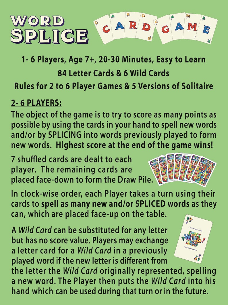WORD SPLICE Word-forming Card Game for Families & Kids age 7, 1-6 players Easy to Learn and Fast Fun to Play Word Fun for Everyone image 4